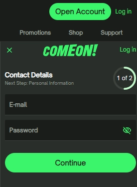 Create New Account at ComeOn!